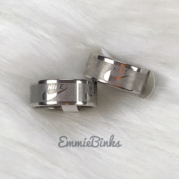 NWT Nike Swoosh Etched Stainless Steel Band Ring - Unisex Minimalist Design - Picture 5 of 13